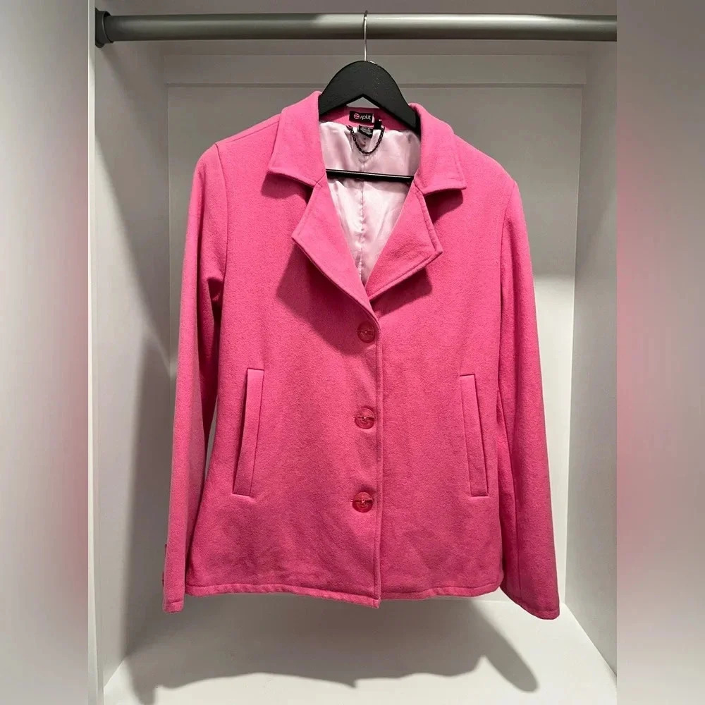 Split Wool Blend Pink Pea Coat Size S Barbie Elle Woods Jacket Blazer